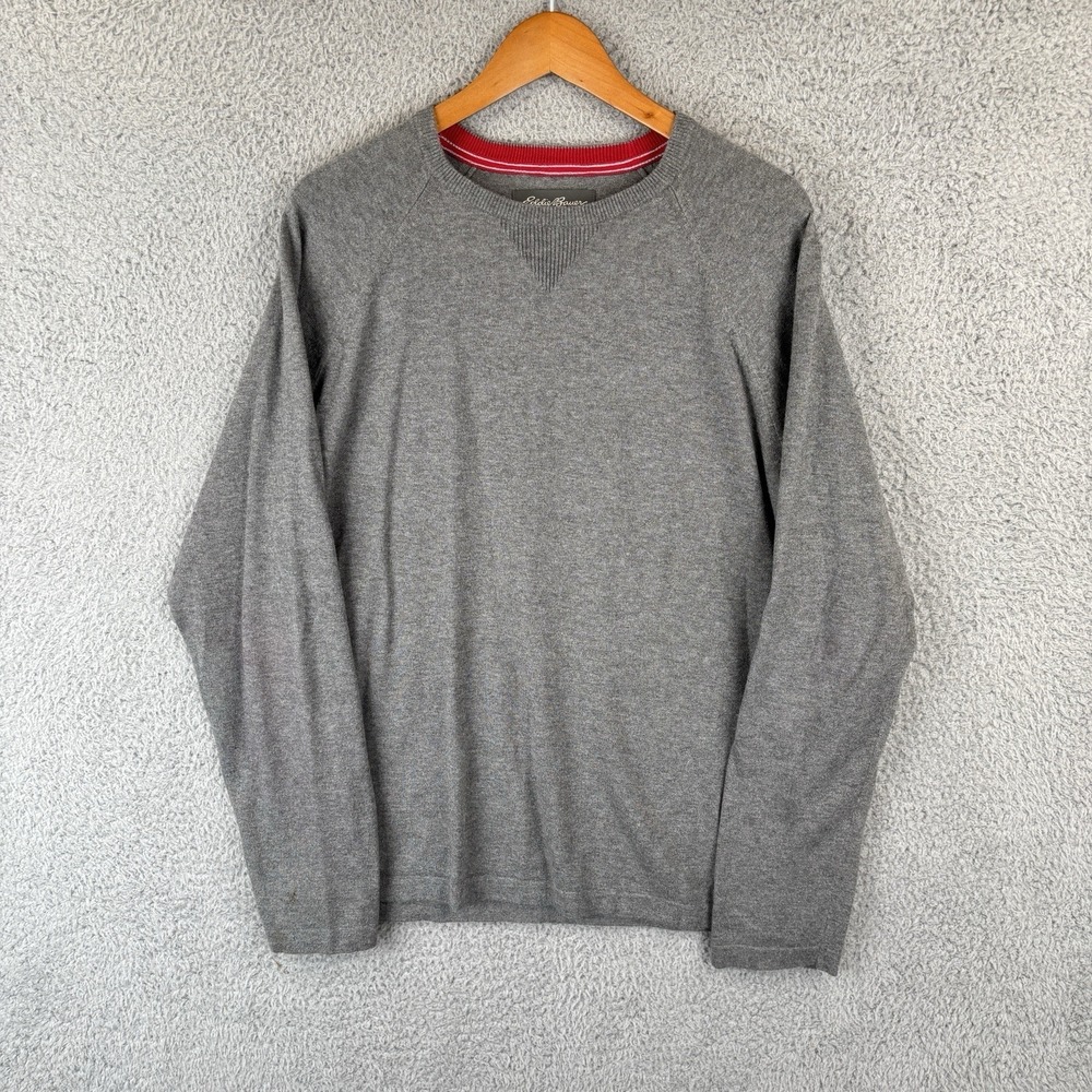 Eddie Bauer Sweater Men's Large Gray Cashmere Blend Crewneck Travex